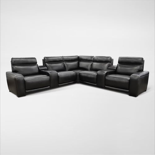 Summit Triple-Power 7-Piece Reclining Sectional with Modern  Sound and Two Consoles