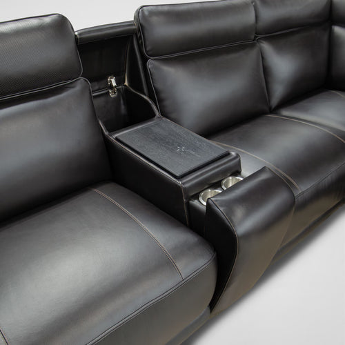 Summit Triple-Power 7-Piece Reclining Sectional with Modern  Sound and Two Consoles